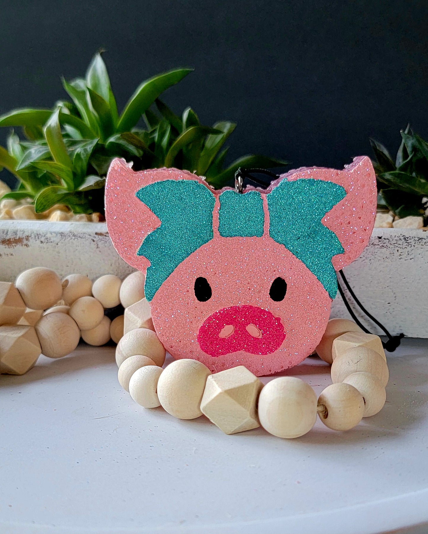 Pig with blue bow